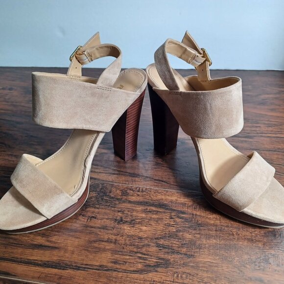 Report Womens Shoes 9 Lawrena Block Heel Faux Suede Tan Classic Feminine - Picture 3 of 10